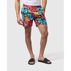 Psycho Bunny Mentz AOP Swim Trunk Pull On Elastic Drawstring Waist Navy Medium